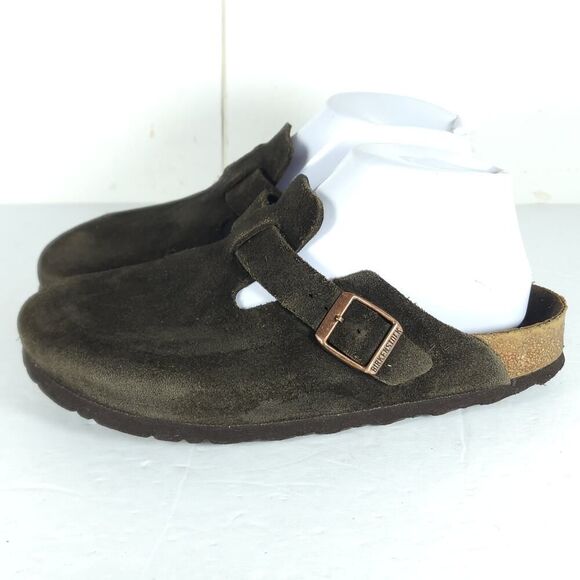 Birkenstock Women's Boston EU38 US7 Narrow Brown Suede Clog Mules Shoes - Picture 2 of 16